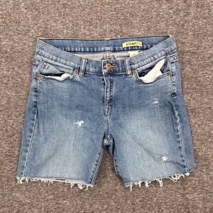 Stamp 10 Womens Medium Wash Distressed Raw Hem Denim‎ Shorts Blue Size 6
